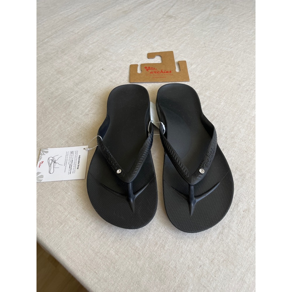 Archies Black High Arch Support Thongs Flip Flops Mens 11 Womens 12 BLK-DIA-11